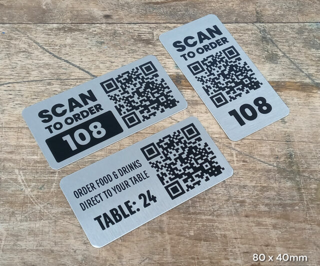 Classic Single Colour Brushed Silver Rectangle QR Code Table Numbers - 2 Sizes Available - Image 2