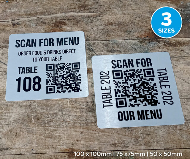 Classic Single Colour Brushed Silver Square QR Code Table Numbers - 3 Sizes Available