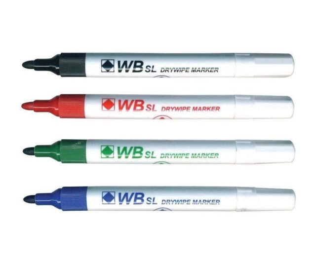 Mixed Colour Dry Wipe Pens (Black, Red, Green & Blue)