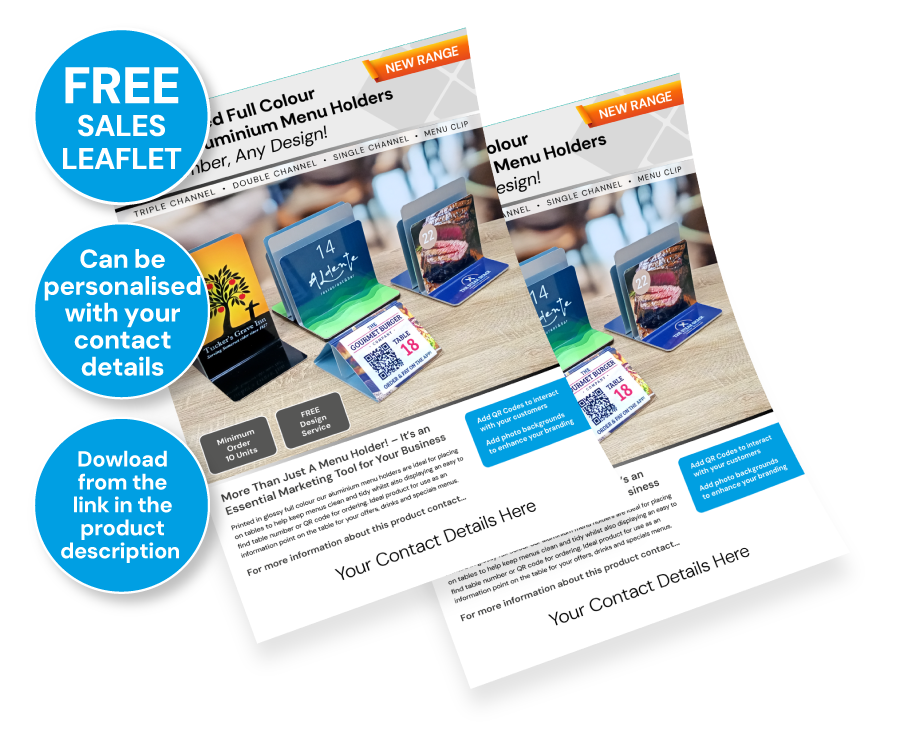 Printed Menu Holders Sales Leaflet