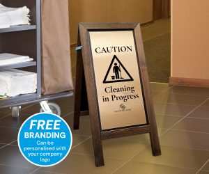 Caution Cleaning in Progress Premium Wooden Safety Floor Stand