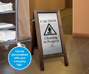 Premium Wooden Cleaning in Progress Safety Stand