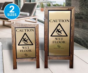 Caution Wet Floor Premium Wooden Wet Floor Safety Stand - 2 Sizes