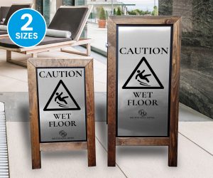 Caution Wet Floor Premium Wooden Wet Floor Safety Stand - 2 Sizes