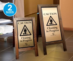Caution Cleaning in Progress Premium Wooden Wet Floor Safety Stand - 2 Sizes