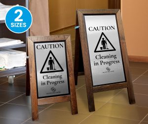 Caution Cleaning in Progress Premium Wooden Wet Floor Safety Stand - 2 Sizes