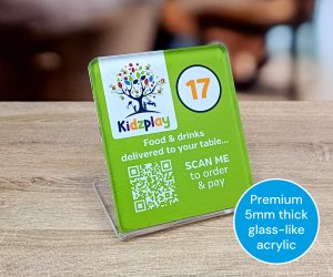 L-Shaped Full Colour Printed Glass-Like Acrylic QR Code Table Number