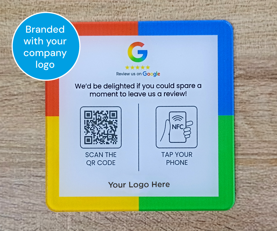 Your Company Google Review 100 x 100mm Full Colour Clear Acrylic NFC Plate