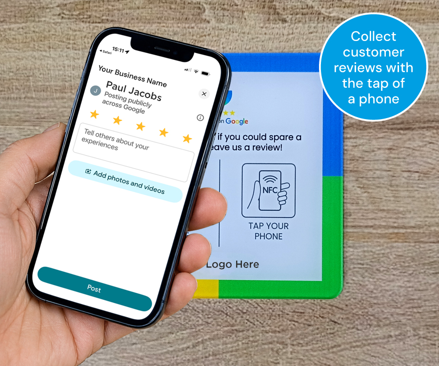 Your Company Google Review 100 x 100mm Full Colour Clear Acrylic NFC Plate - Image 2