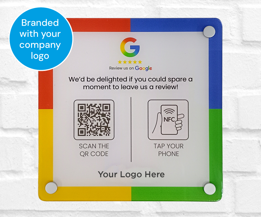 Your Company Google Review 200 x 200mm Full Colour Clear Acrylic NFC Wall Plate - Image 2