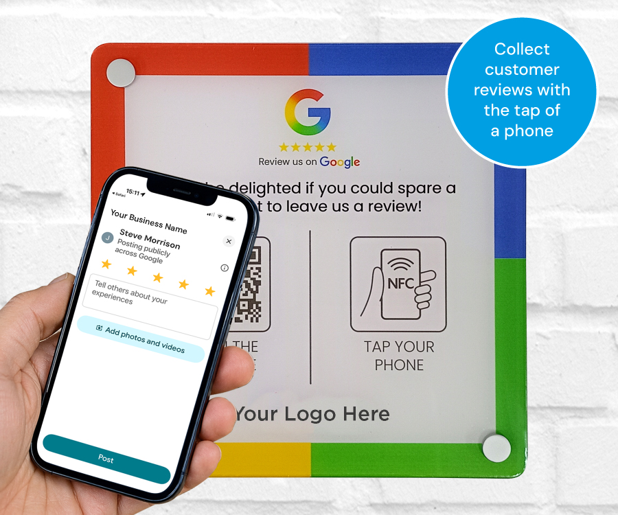 Your Company Google Review 200 x 200mm Full Colour Clear Acrylic NFC Wall Plate - Image 3