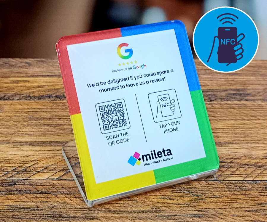 Your Company Google Review Full Colour Printed Glass-Like Acrylic Counter Top NFC Stand - Image 2