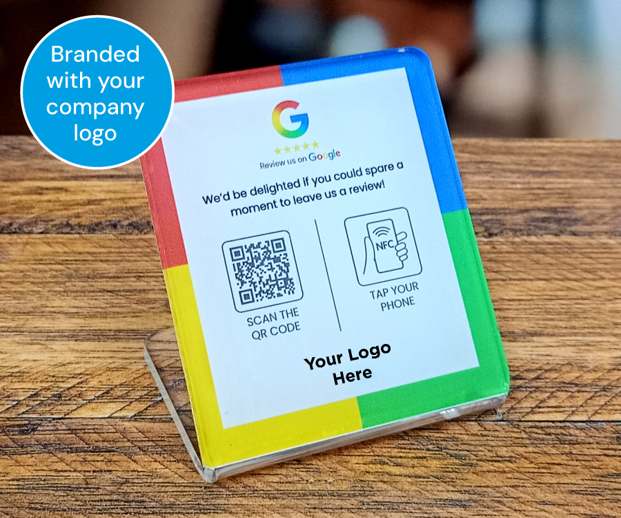 Your Company Google Review Full Colour Printed Glass-Like Acrylic Counter Top NFC Stand