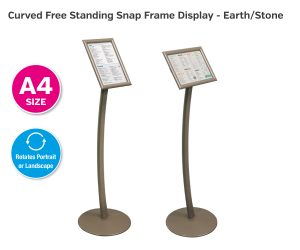 Curved A4 Free Standing Snap Frame Display - Earth/Stone Finish